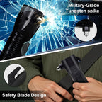 Black Emergency Car Flashlight - 2000 Lumen Dual Light 4-Level Battery Indicator Window Breaker & Seatbelt Cutter USB Recharg