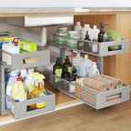 2 Packs 19IN Depth Under Sink Organizer, 2-Tier Pull Out Cabinet Organizer With Smooth Circular Rail, Large Capacity Metal Me