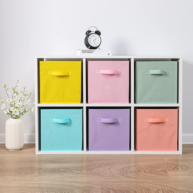Stero Fabric Storage Bins 6 Pack Fun Colored Durable Storage Cubes with Handles Foldable Cube Baskets for Home, Kids Room, Cl
