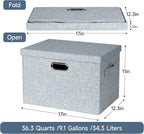 Graciadeco Large 17" 36 Quart Collapsible Stackable Storage Bins with Lids, 3 Packs Blue-Grey Linen Fabric Closet Boxes with 