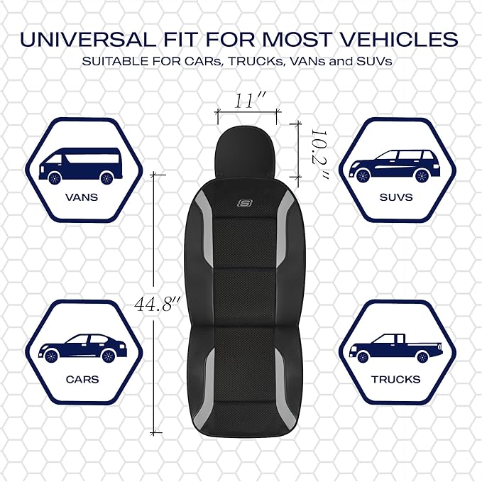 Skechers Memory Foam Car Seat Covers, Air Cool Mesh Thick Seat Covers, Gray Two Front Car Seat Protector, Airbag Compatible, 