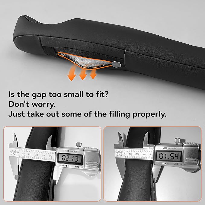 Car Seat Gap Filler - 2 Pack Premium Leather Console Blockers for Cars, Trucks & SUVs - Adjustable 1.4-2.4 Inch Width - Prevents Items Falling Between Seats (Black)
