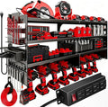 33" W Power Tool Organizer with Charging Station, 4 Layers Heavy Duty Metal Tool Storage Rack Wall Mount 8 Cordless Drill Hol