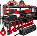 33" W Power Tool Organizer with Charging Station, 4 Layers Heavy Duty Metal Tool Storage Rack Wall Mount 8 Cordless Drill Hol