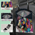 Colorful Horse Car Garbage Bag,Pop Art Horse Waterproof Small Car Trash Bag Hanging Back of Seat,Drawstring Hanging Car Trash Bag with Adjustable Buckle for Car Accessories