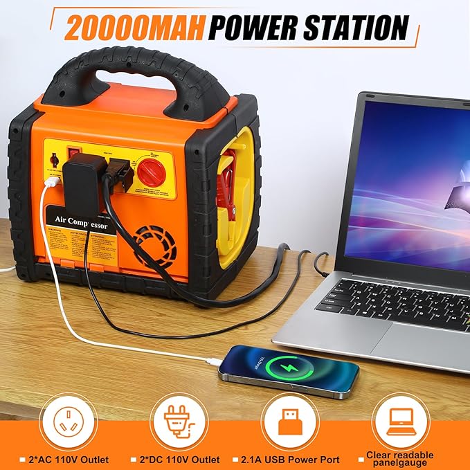 1800A Car Jump Starter with Air Compressor 150PSI,12V Portable Heavy Duty Battery Jump Box (8.0L Gas/6L Diesel), Battery