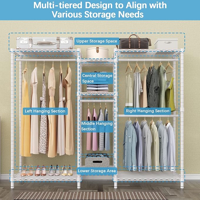 VIPEK Classic V6C Heavy Duty Covered Clothes Rack Portable Wardrobe Closet, 5 Tiers Wire Garment Rack White Metal Clothing Ra