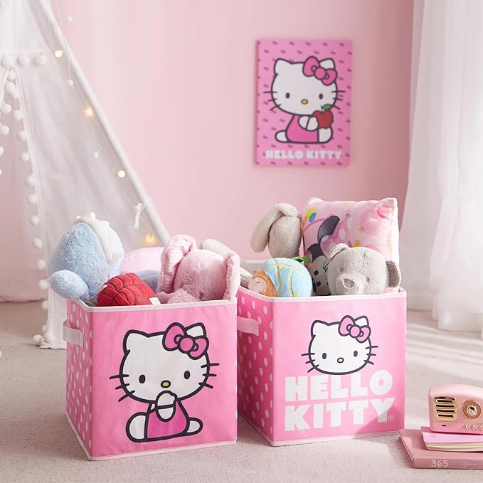 Hello Kitty Set of 2 Durable Storage Cubes with Handles, 10"x10"x10" Cubes