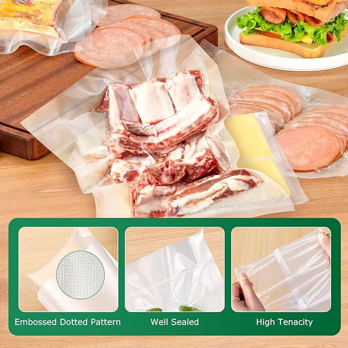 FRESKO Vacuum Sealer Bags Pint Size 100 Pack 6"x10", Seal a Meal Vac Sealers, Sous Vide Vacuum Safe, BPA Free, Heavy Duty Com