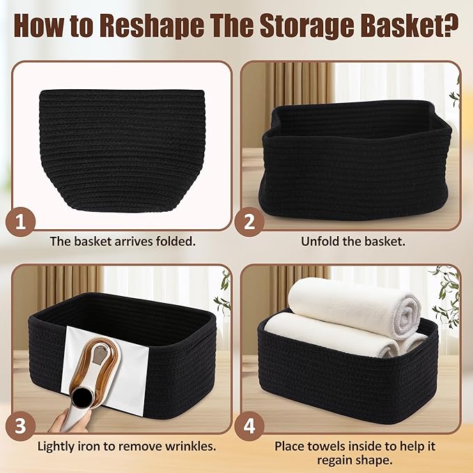 5-Pack Small Woven Rope Storage Baskets – 2 Sizes Organizer Bins for Closet, Shelf, Bookshelf, Nursery, Changing Table, Fabri