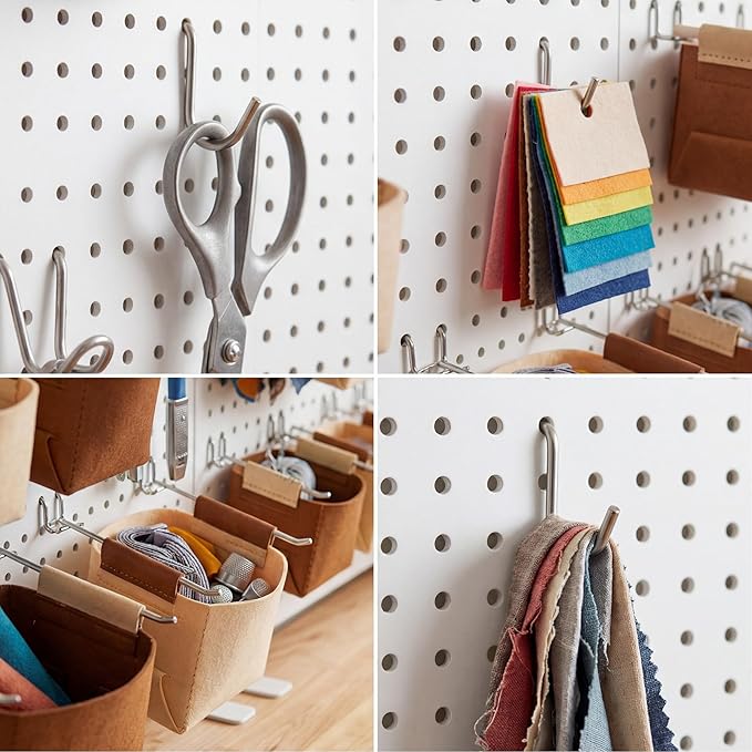 Spampur Peg Board, 4 Pack Metal PegBoard Organizer with Accessories, White Pegboard Panels with 50 Pcs Hooks and Baskets, Wal