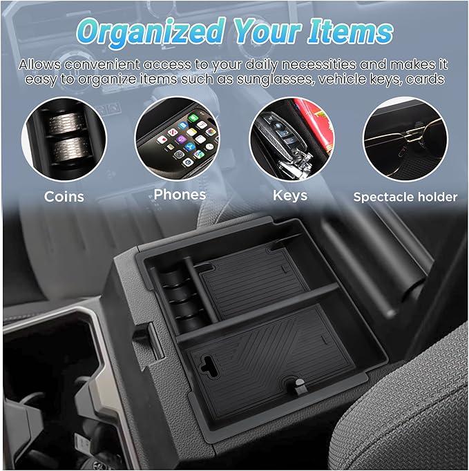 Center Console Organizer Compatible with 2025-2026 Toyota 4Runner (6th Gen) Interior Accessories, Armrest Organizer Tray Insert with Hidden Storage Box for Coin and Sunglasses