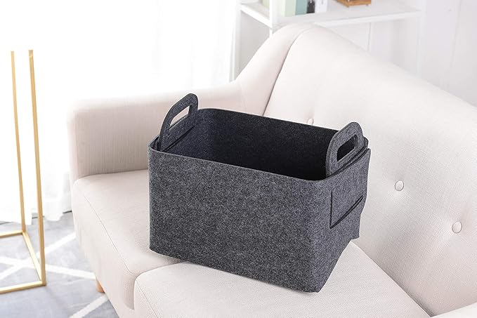 Minoisome Storage Basket Felt Storage Bin Collapsible& Convenient Box Organizer with Carry Handles for Office Bedroom Closet 