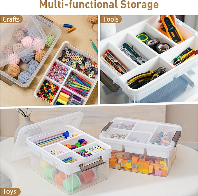 Citylife 17 QT Plastic Storage Box with Removable Tray Craft Organizers and Storage Clear Storage Container for Organizing Be