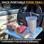 EcoNour 2 in 1 Car Steering Wheel Desk | Steering Wheel Tray for Laptop Car Mount with Pen Holder | Car Food Tray for Eating with Drinks Holder | Multipurpose Travel Car Accessories | Blue
