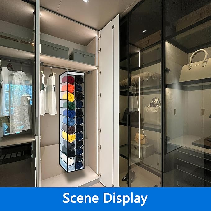 Closet Organization, 24 Section Hanging Closet Organizer, Space Saving, College Dorm Essentials, Heavy Duty Hooks Up to 45 Po