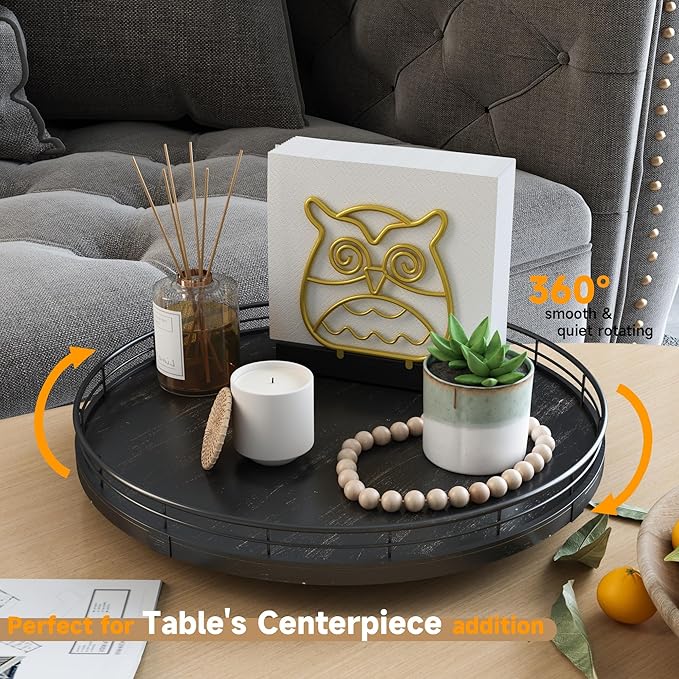 13" Oak Bathroom Vanity Tray Turntable for Perfume Candle, Round Wooden Decorative Tray for Kitchen Sink Countertop Organizer