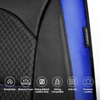 CAR PASS Memory Foam Leather Seat Covers,Air Cool Mesh Thick Car Seat Covers Front Seats Blue Leather Seat Covers for Cars Un