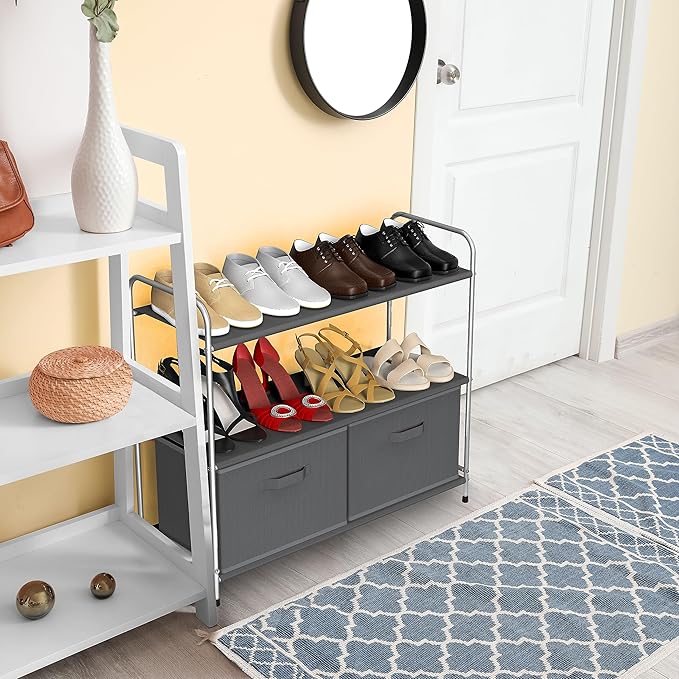 Simple Houseware 3-Tier Closet Storage with 2 Drawers, Dark Grey