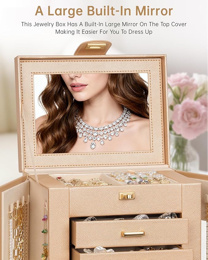 AKOZLIN Jewelry Box 6-Tier Organizer Functional 360° Rotating Jewelry Storage Case for Women Girls Ring Necklace Earring Brac