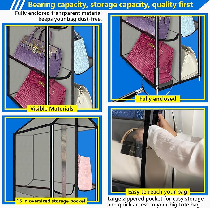 Purse Organizer for Closet, with Zippered-Dustproof, Purse Organizer, Designed for Oversized Wallets & Holds 8-16 Purses, org
