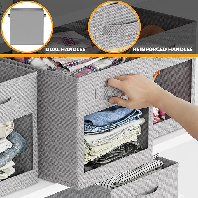 SpaceAid Storage Cubes with Clear Windows, Set of 6 Fabric Bins, 11 Inch Foldable Baskets Boxes for Closet, Cubby Shelf or Cu