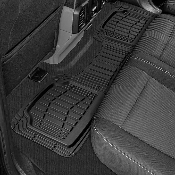Cat® ToughRide™ Heavy-Duty 3 Piece Rubber All Season Floor Mats for Car Truck Van SUV, Black - Premium Trim to Fit Cars Floor Mat, All Weather Deep Dish Automotive Floor Mats, Total Dirt Protection