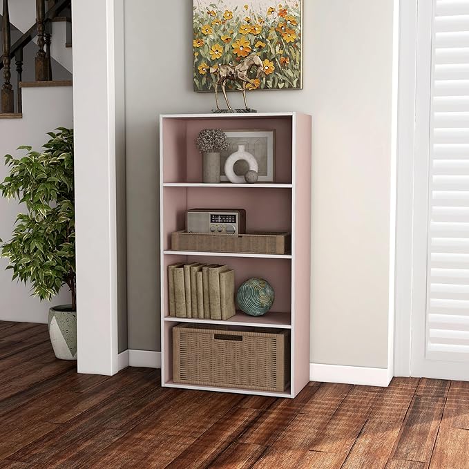 Homes: Inside + Out Apexa 4-Tier Cube Storage Organizer Shelves, Stackable Wood Bookcase Fits Cubby Bins for Organization, Do