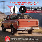Heavy Duty Cargo Net for Pickup Truck Bed, 4x6 ft Stretches to 8x12 ft - 10mm Elastic Bungee Truck Bed Net with 12 Carabiners, Anti-Slip Gloves & Digital Guide for Trucks, SUV, Roof Rack