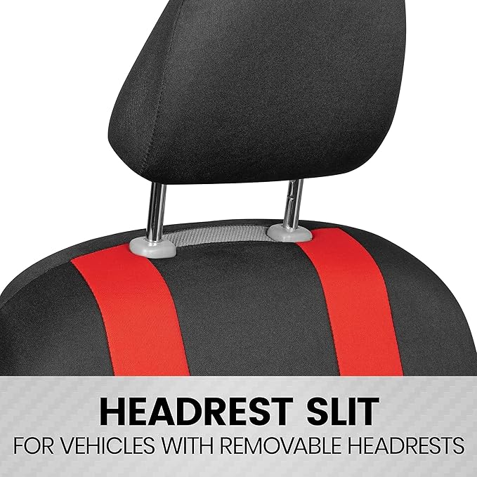 BDK carXS Forza Red Car Seat Covers Full Set, Two-Tone Front Seat Covers with Matching Back Seat Cover for Cars, PolyCloth Pr