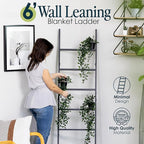 Blanket Ladder for The Living Room and Bedroom, 5ft 8 inch, 6-Tier Wall Leaning Laminate Snag Free Material (Black) Rustic De