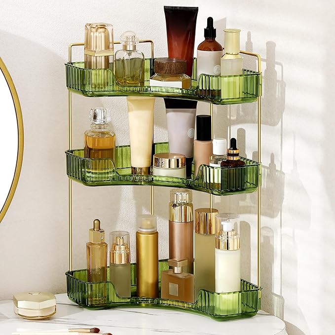 YCIA&DONE Corner Bathroom Counter Organizer, Makeup Organizer for Vanity, Skincare Cosmetic Perfume Tray, Corner Countertop S