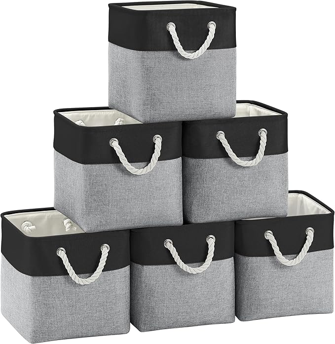 FinishingBo Fabric Cubes Storage Basket, 6 Pack 11x11 in with Handles Cube Storage Bins, for Shelves, Home, Office Organizers
