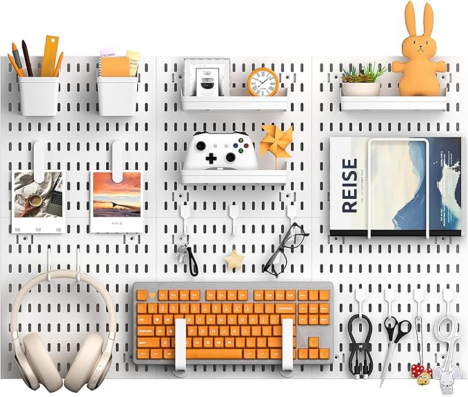 Peg Board, 24"x36" Pegboard Wall Organizer, Includes 6PCS White Peg Boards and Accessories, Plastic Peg Board Panels for Craf