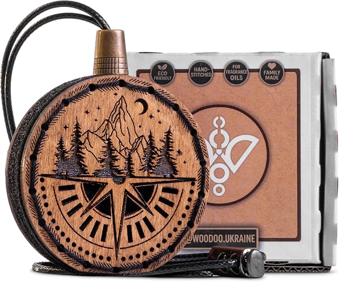 Wood Car Air Freshener — Compass Mountains — Handmade Unscented DIY Essential Oil Hanging Diffuser with Felt Insert — Add You