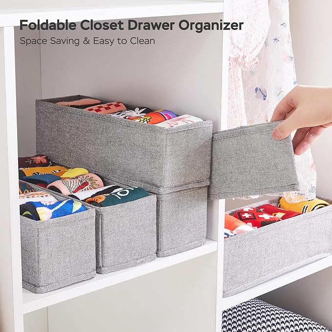MURRI&MURRDI Mini Foldable Clothes Drawer Organizer 6 Pcs, Narrow Fabric Drawer Organizer for Nursery, Small Dresser Storage 