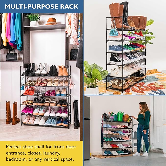 Sundaze Shoe Rack - 6 Tier Shoe Rack for Front Door Entrance, Sturdy Tall Shoe Organizer for Closet, Bedroom, Entryway, Garag