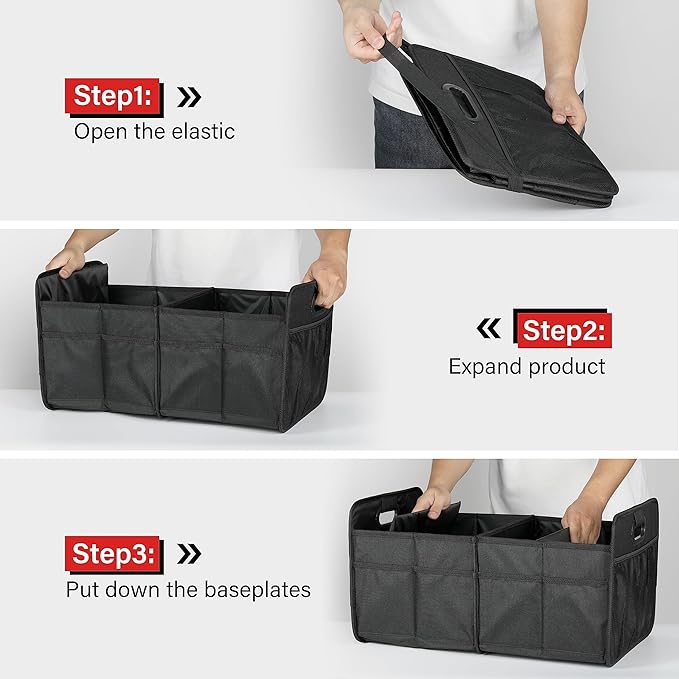 Simple Deluxe Trunk Organizer for Car/SUV, Foldable 2 Compartment 50L Car Storage, 600D Waterproof Oxford Polyester Car