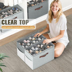Budding Joy 2 Pack Shoe Organizer for Closet, Clear Foldable Shoe Storage Containers Adjustable Dividers Fits 16 Pairs,Shoe S