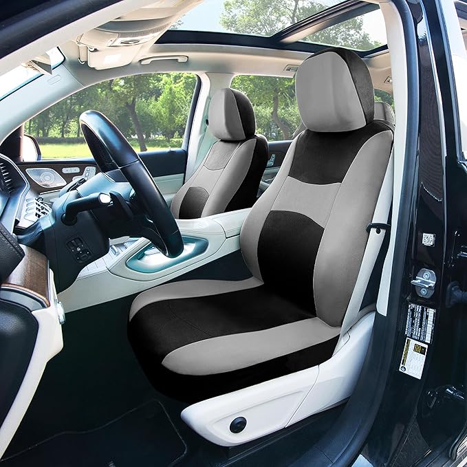 FH Group Front Set Cloth Car Seat Covers for Low Back Seats with Removable Headrest, Universal Fit, Airbag Compatible Seat Co
