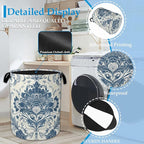 Vintage Blue Floral Laundry Basket Collapsible Laundry Hamper Clothes Toy Storage Bin for Bathroom Bedroom Room Decor 16" X 2