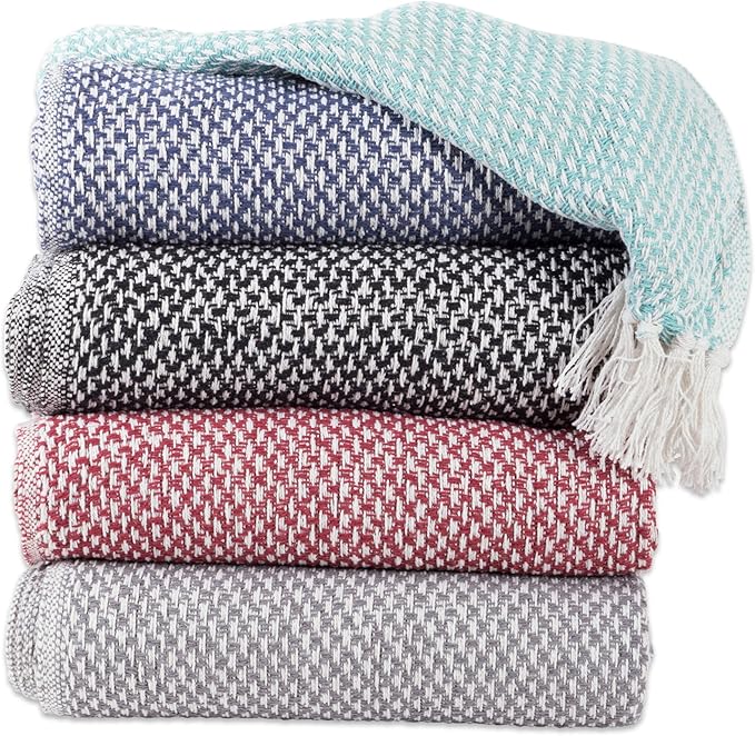 DII 100% Cotton Basket Weave Throw for Indoor/Outdoor Use Camping Bbq's Beaches Everyday Blanket, 50 x 60, Black