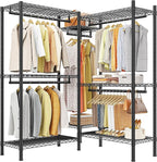 Raybee L Shaped Clothes Rack for Corner, Clothing Racks for Hanging Clothes, 900LBS Heavy Duty Clothes Rack Garment Rack 74.5