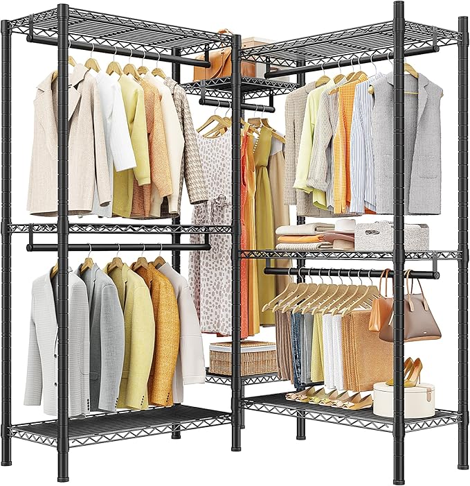 Raybee L Shaped Clothes Rack for Corner, Clothing Racks for Hanging Clothes, 900LBS Heavy Duty Clothes Rack Garment Rack 74.5