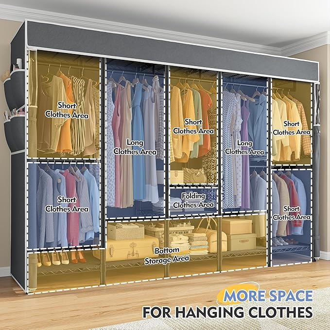Raybee 90.6" W Extra-Large Clothes Rack with Cover, Freestanding Clothing Racks for Hanging Clothes, Heavy Duty Closet Organi