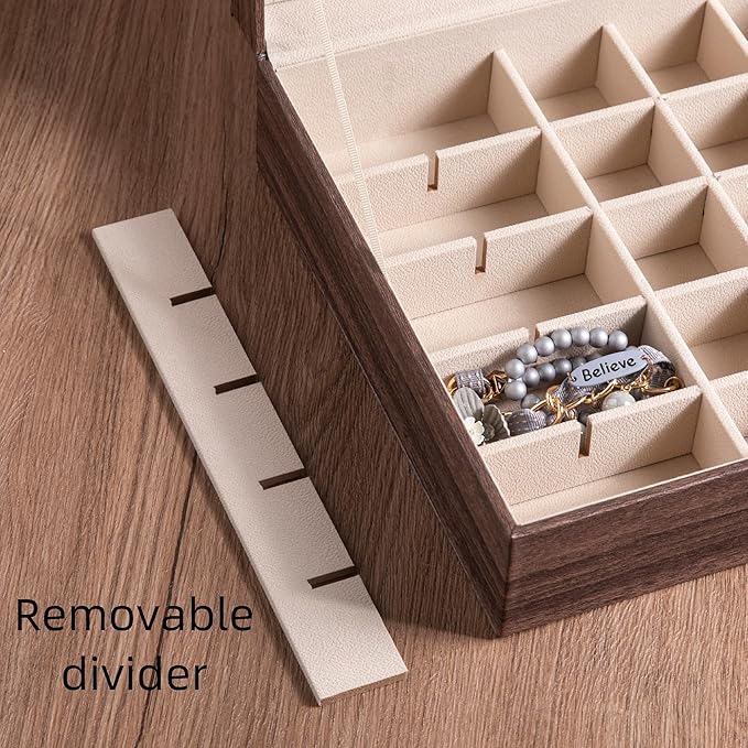 Frebeauty Earring Organizer Classic Jewelry Box 50 Slots Double Layer Jewelry Storage Case with 6 Necklace Hook and Bracelet 