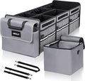 HIRALIY 4 in 1 Car Trunk Storage Organizer with Leakproof Cooler Bag, Multi-Compartment Foldable Trunk Storage Box for Car Truck SUV Gray