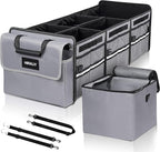 HIRALIY 4 in 1 Car Trunk Storage Organizer with Leakproof Cooler Bag, Multi-Compartment Foldable Trunk Storage Box for Car Truck SUV Gray