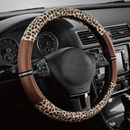 Road Comforts Leopard Steering Wheel Cover for Women, Cute Anti-Slip Microfiber Leather, Universal Fit 14.5-15 Inch Round Ste