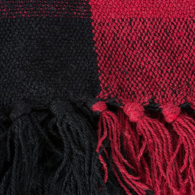DII Buffalo Check Collection Rustic Farmhouse Throw Blanket with Tassles, 50x60, Tango Red/Black (Pack of 2)
